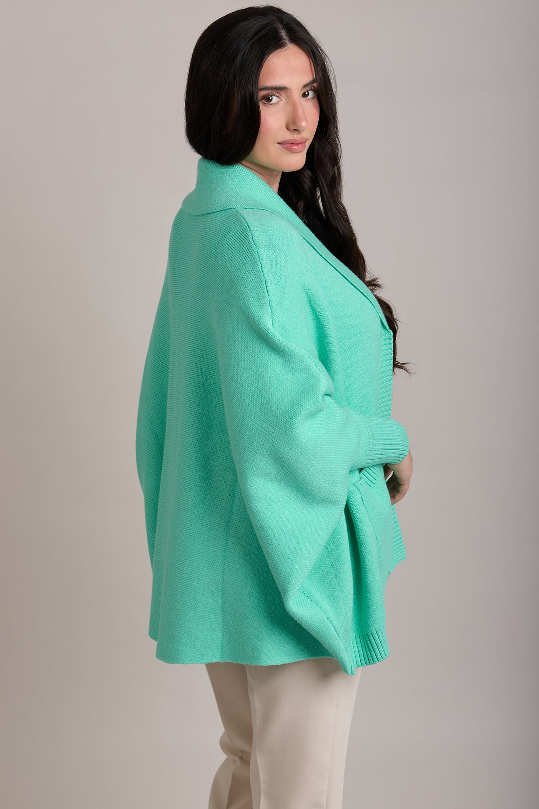 Open Front Oversized Cardigan Sweater - Aqua