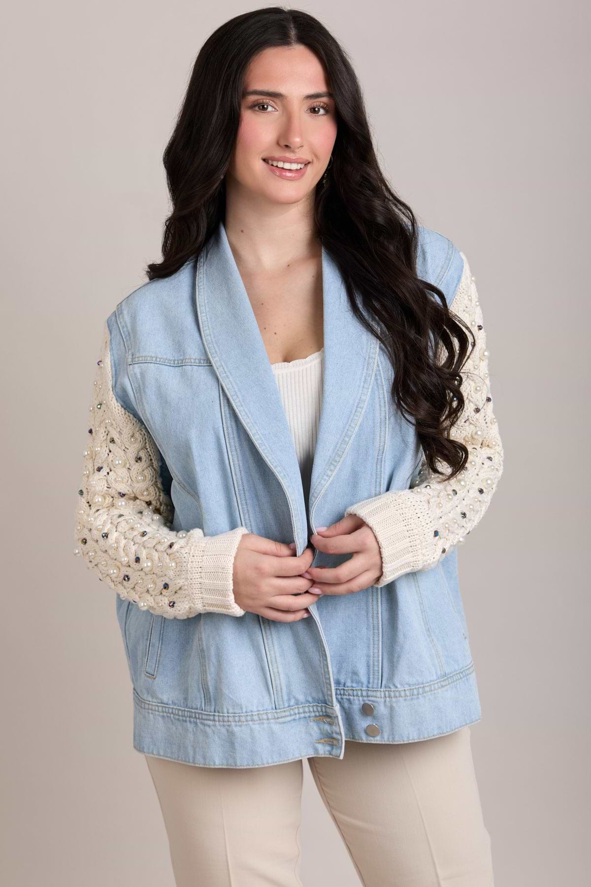 Pearl Knit Denim Jacket - Denim
