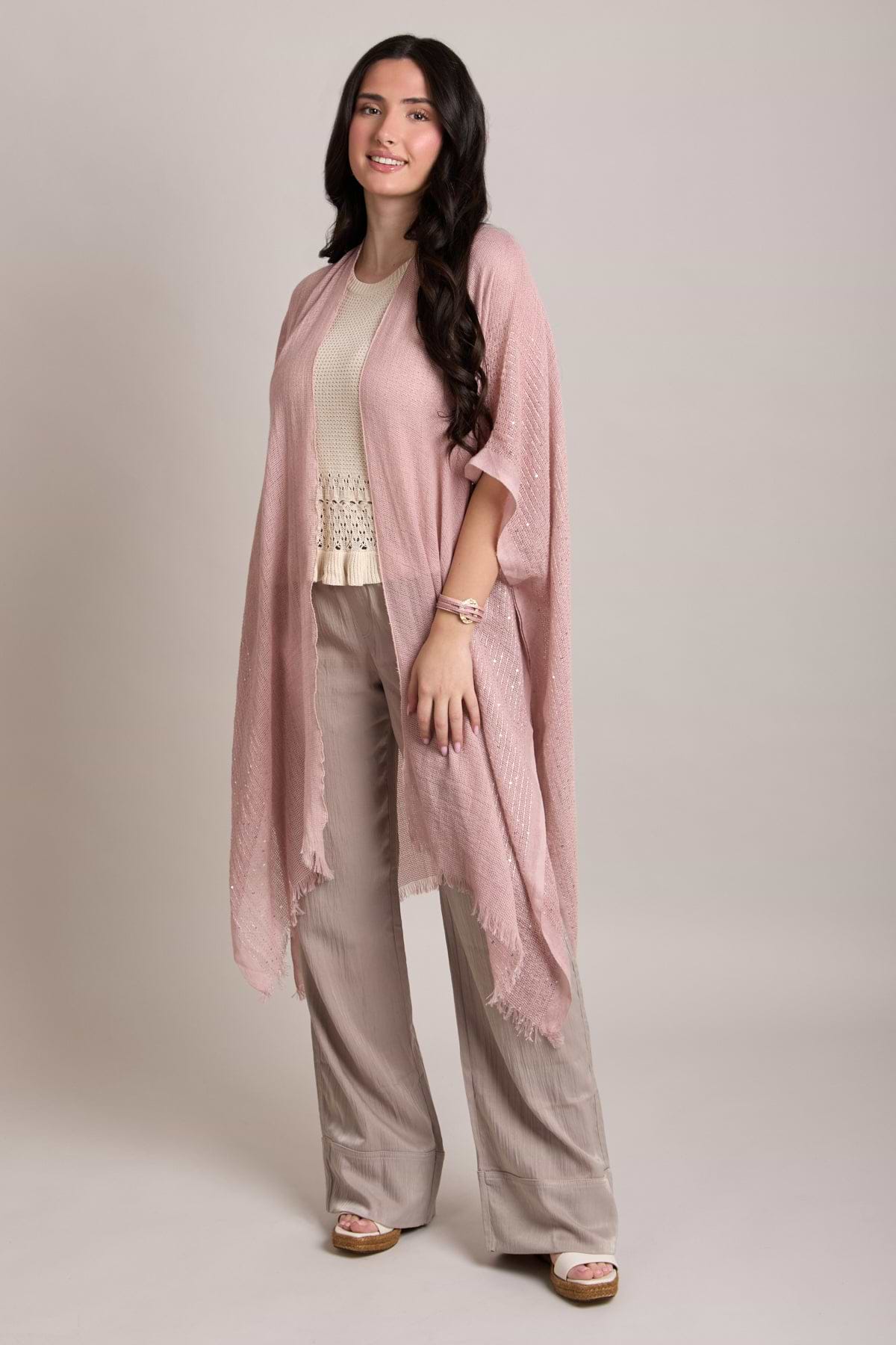 Shimmering Sequin Ruana - Mauve