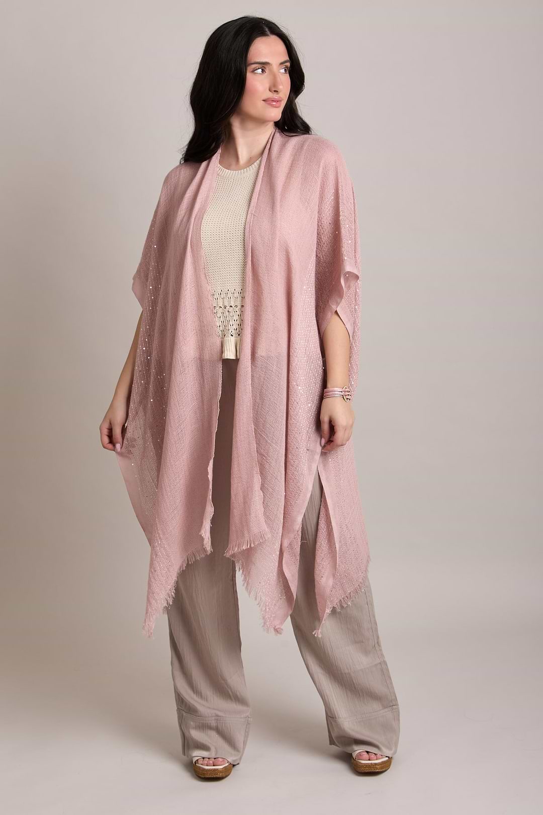 Shimmering Sequin Ruana - Mauve