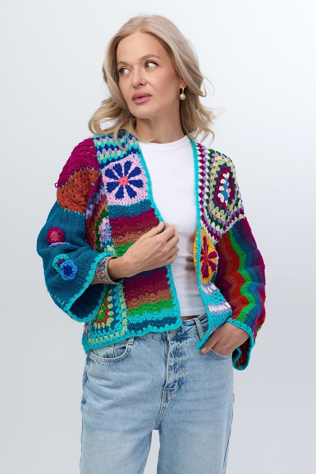 Vibrant Multi Pattern Crochet Cardigan - Multi