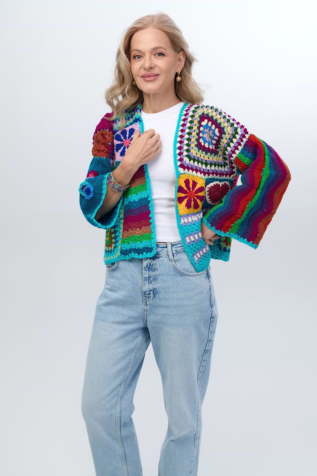 Vibrant Multi Pattern Crochet Cardigan - Multi