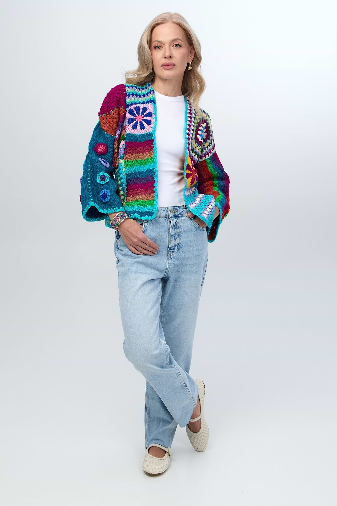 Vibrant Multi Pattern Crochet Cardigan - Multi