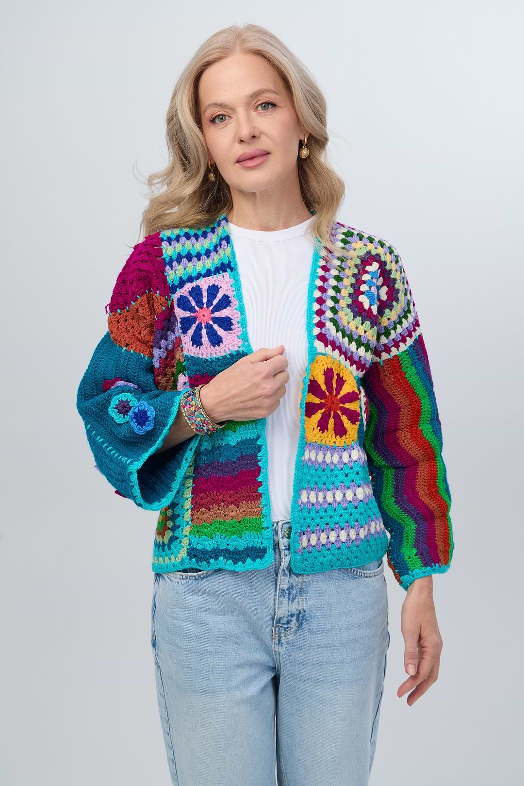 Vibrant Multi Pattern Crochet Cardigan - Multi
