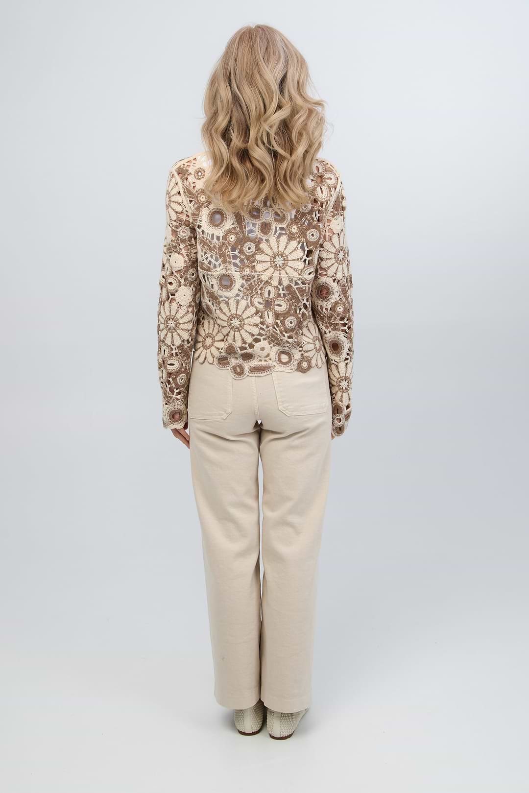 Flower Lace Crochet Jacket - Brown