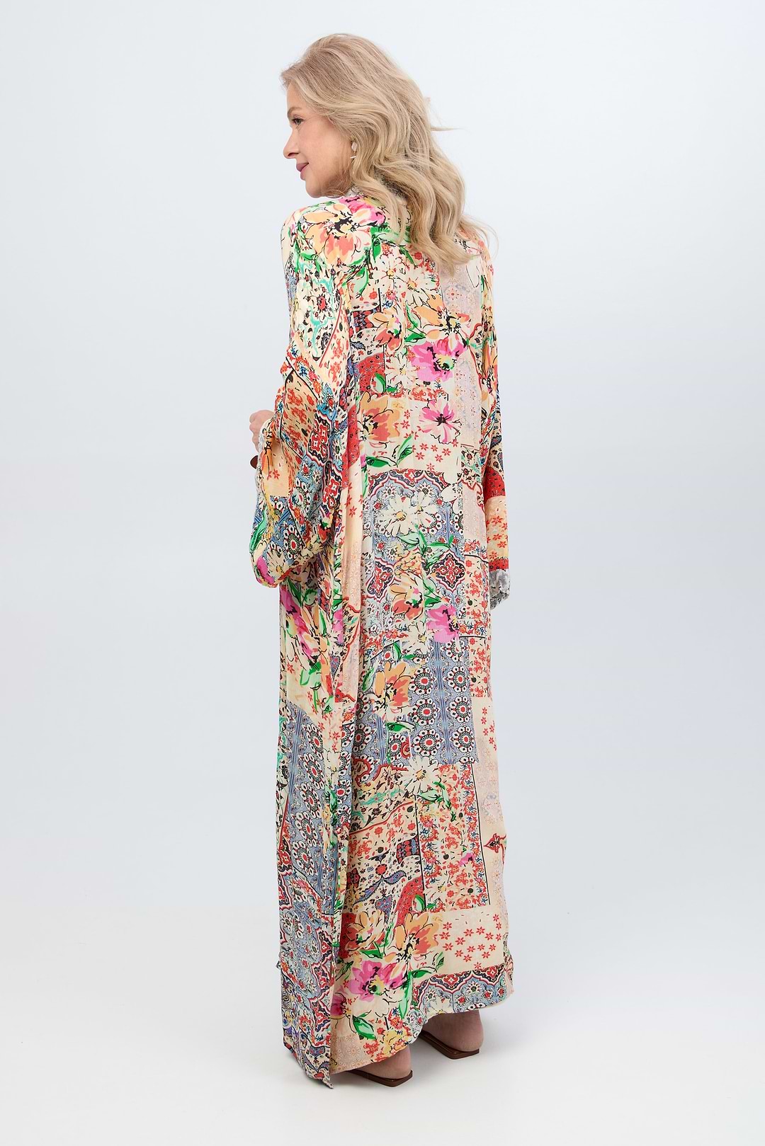 Mixed Floral Long Kimono Duster - Light Multi