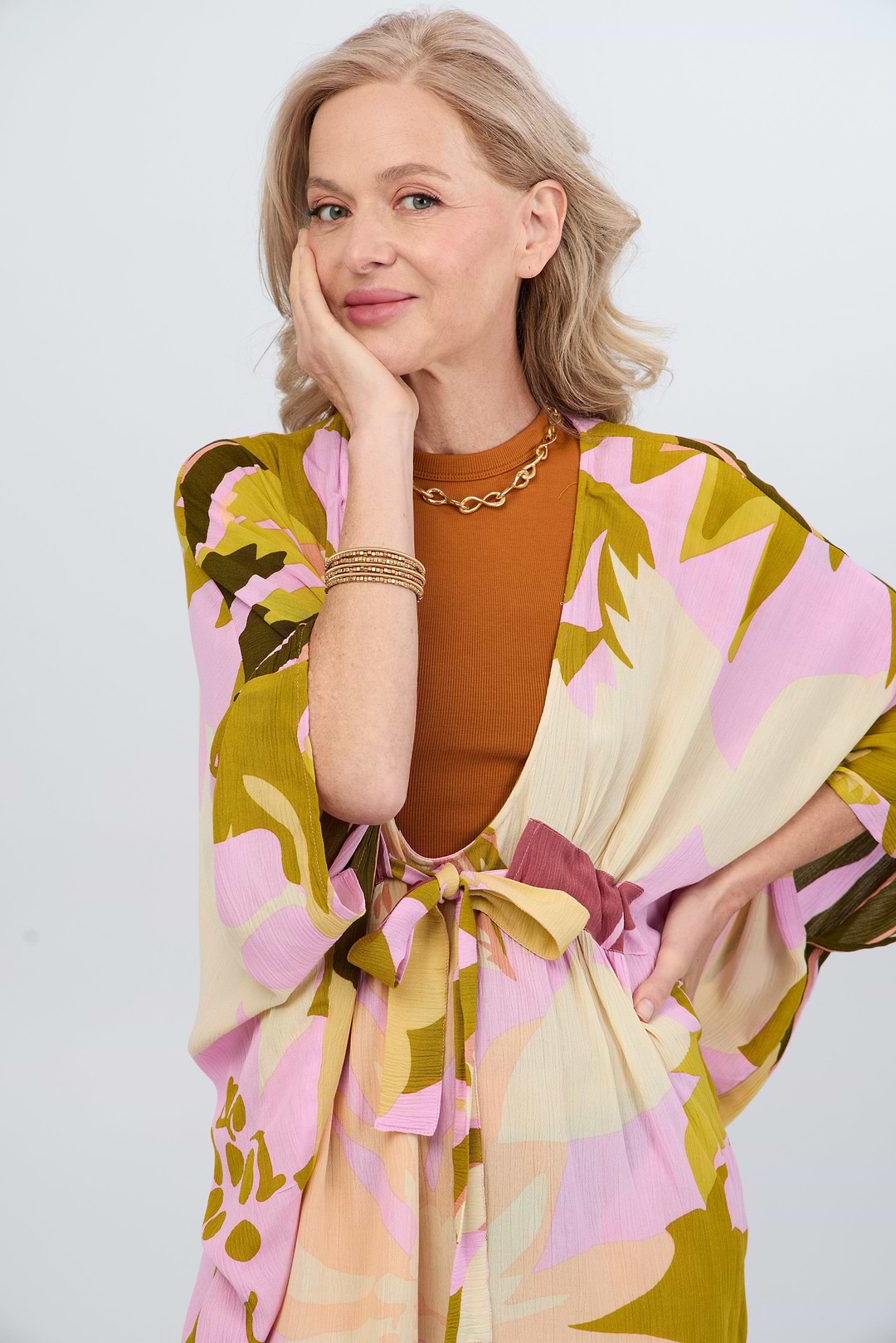 Multicolor Floral Short Kaftan - Cream
