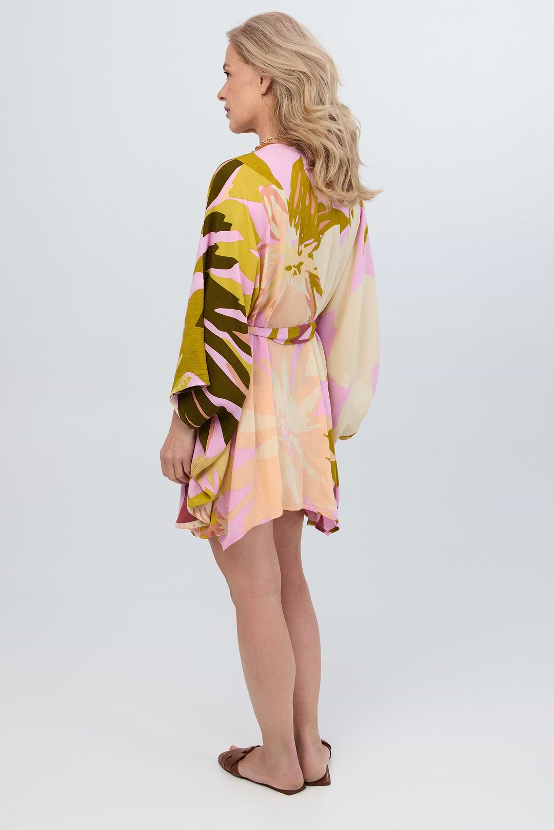 Multicolor Floral Short Kaftan - Cream