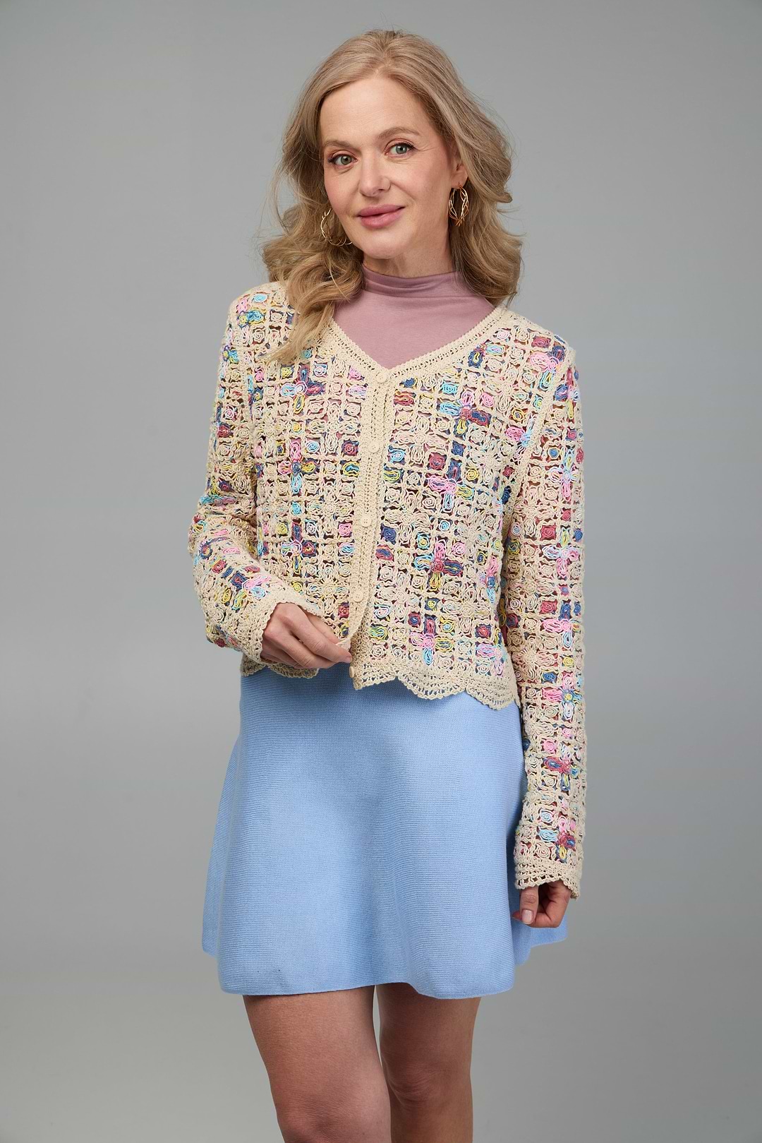 Scalloped Floral Crochet Cardi - Multi