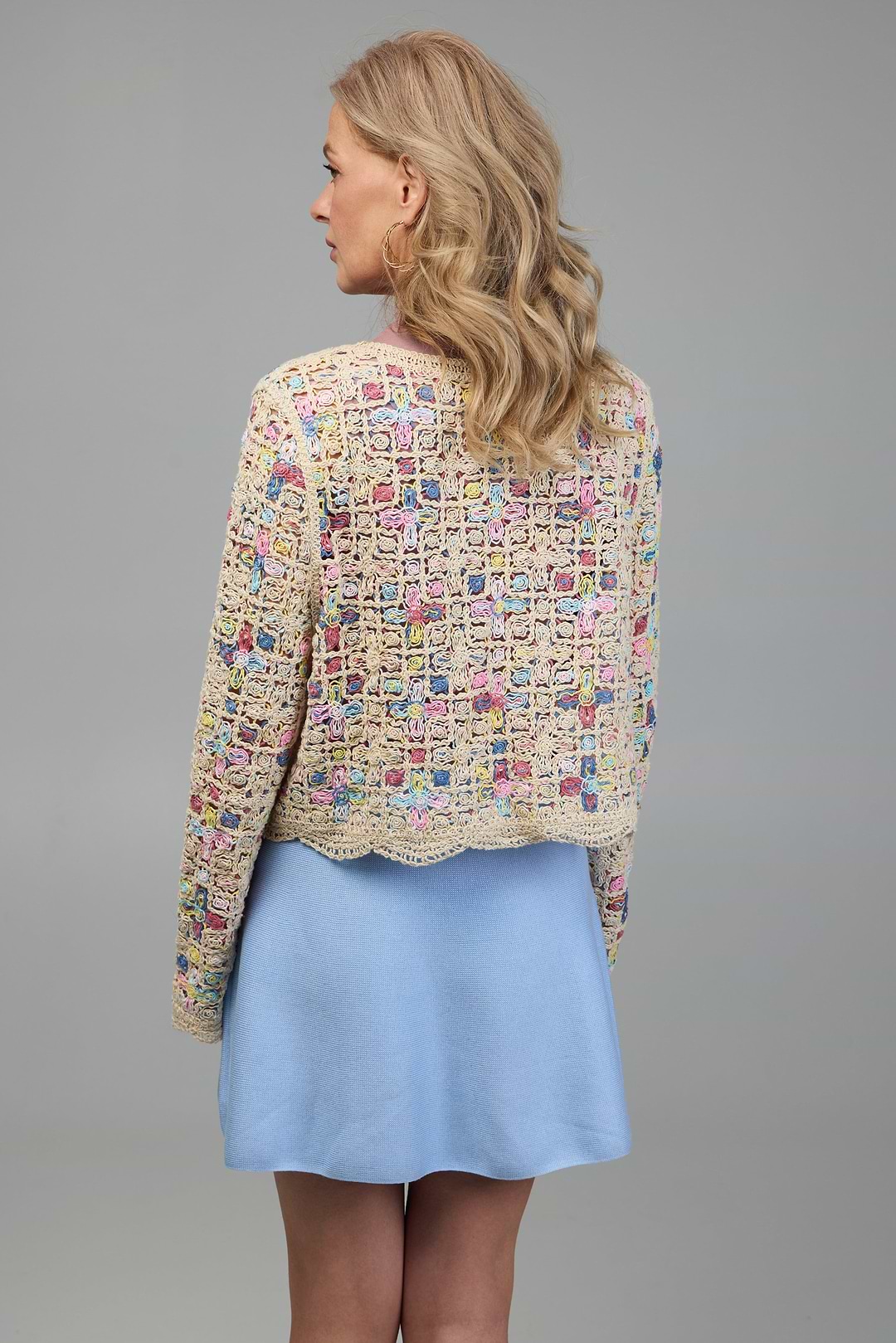 Scalloped Floral Crochet Cardi - Multi