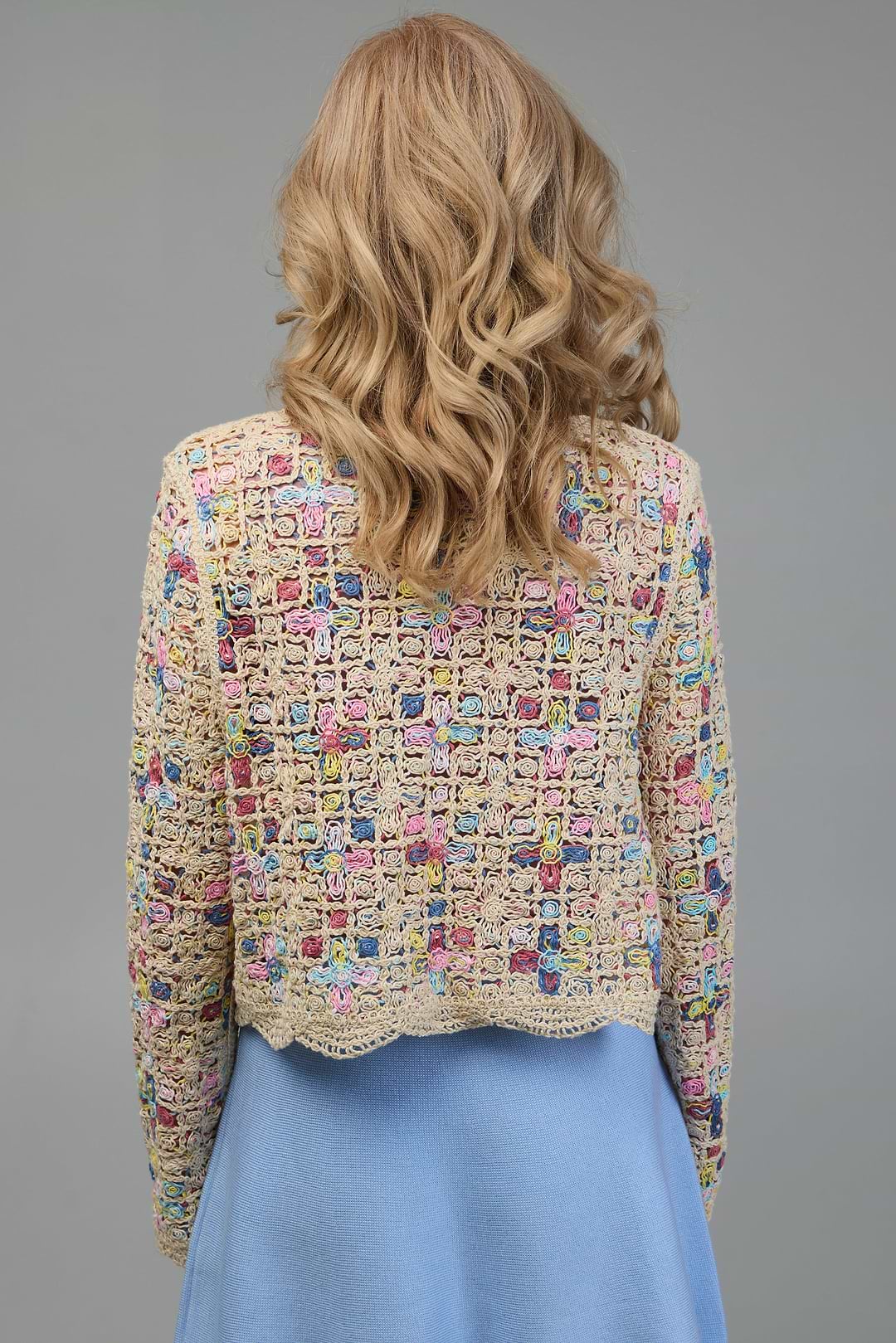 Scalloped Floral Crochet Cardi - Multi
