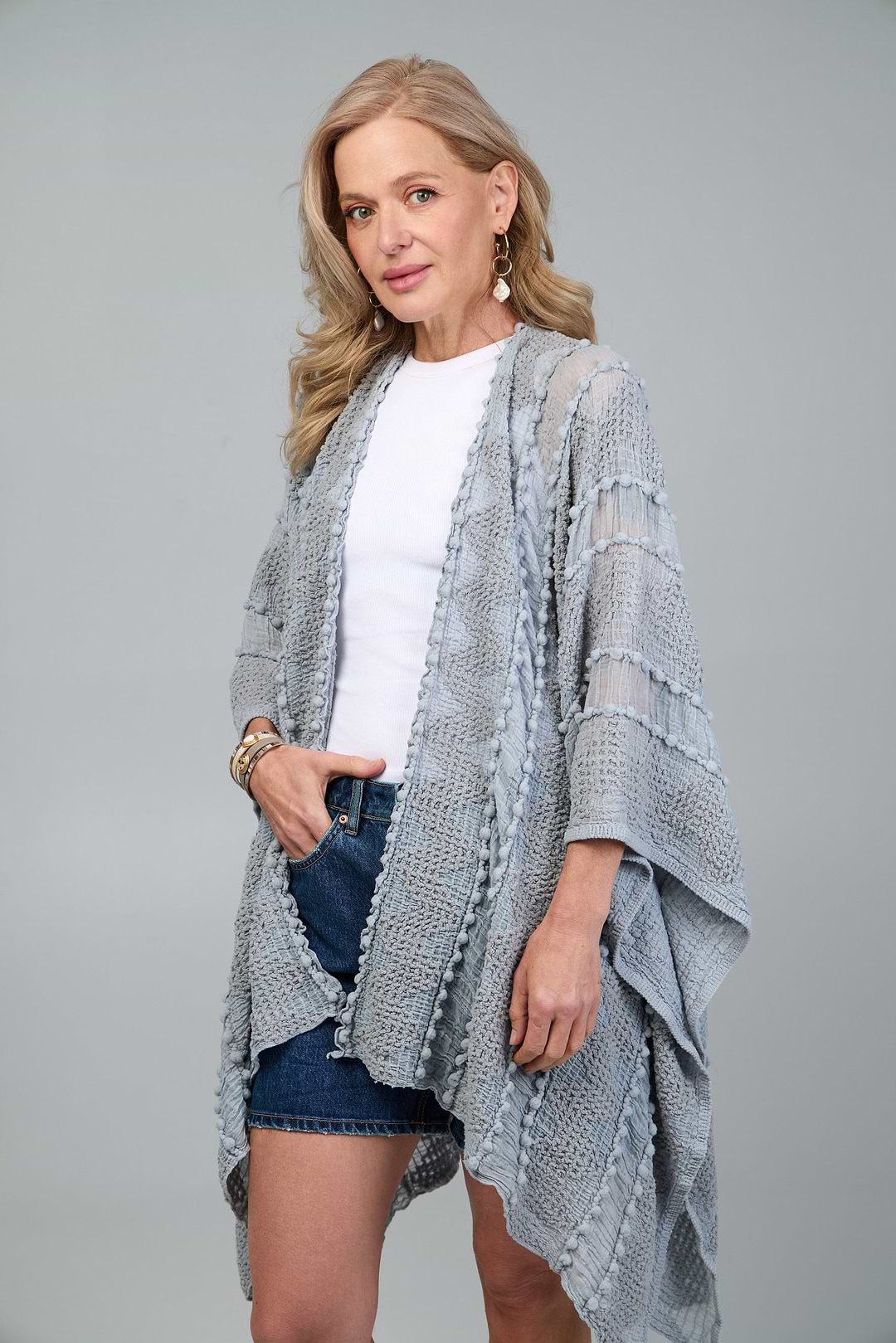 Bohemian Textured Kimono - Light Grey