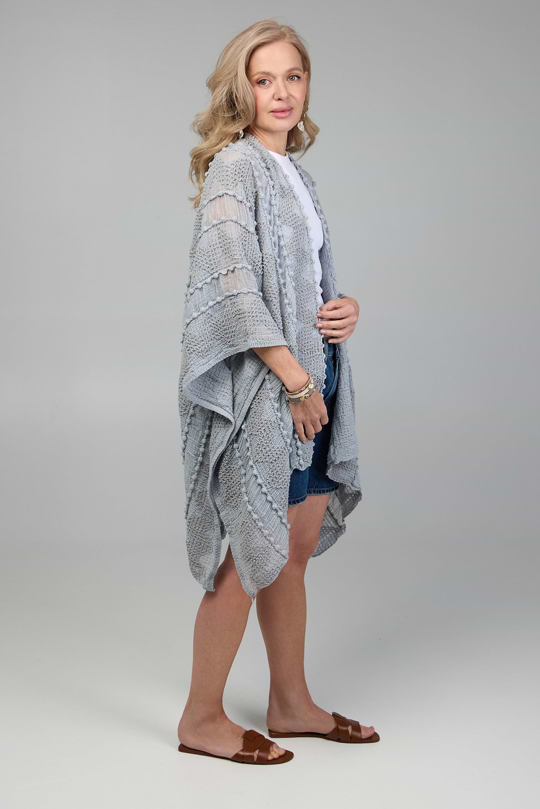 Bohemian Textured Kimono - Light Grey