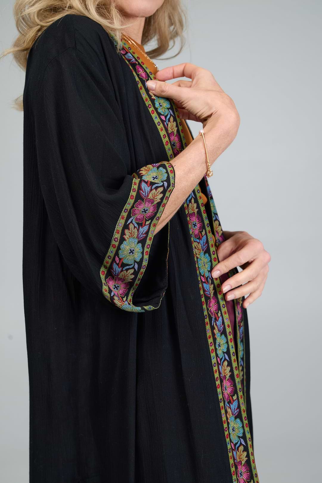 Long Floral Kimono Cover Black