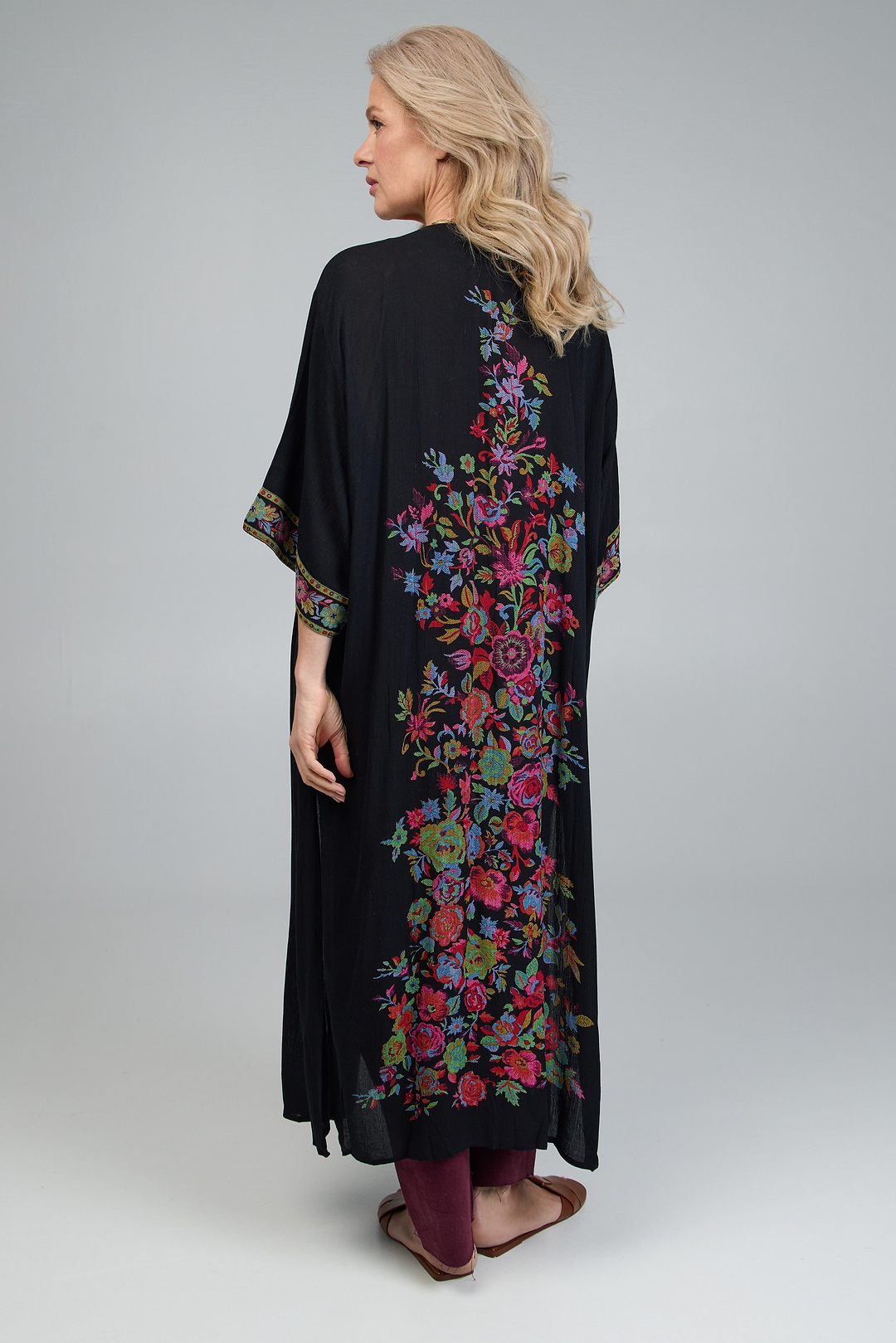 Long Floral Kimono Cover Black