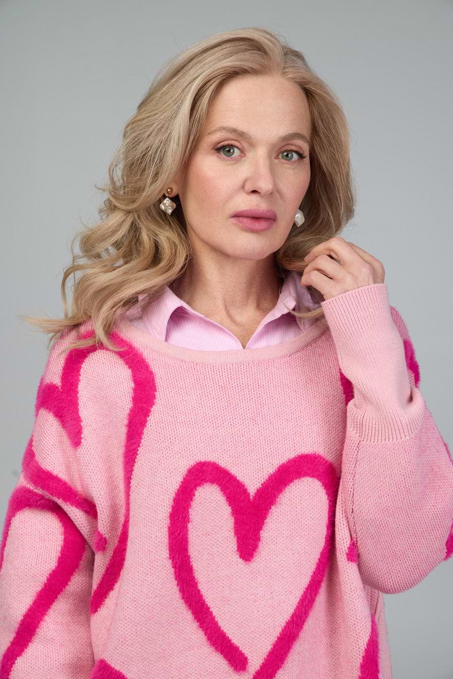 Whimsical Heart Sweater - Pink