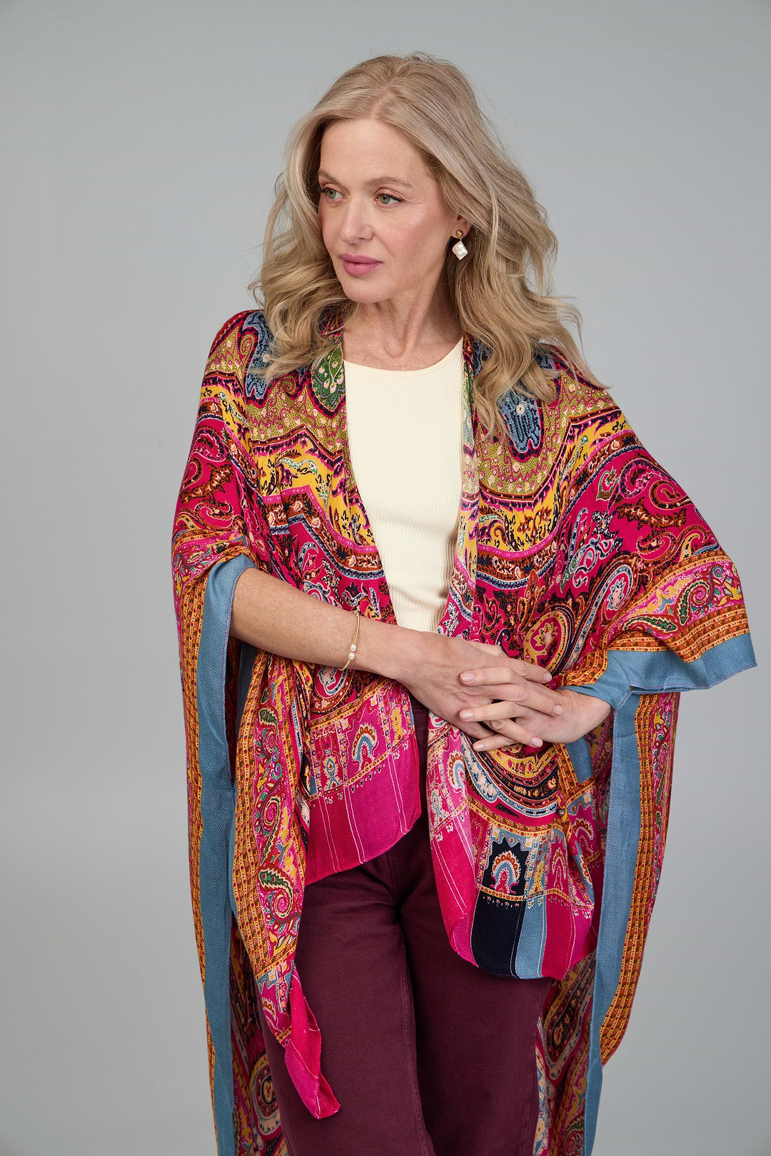 Paisley High Low Kimono Sandy Brown