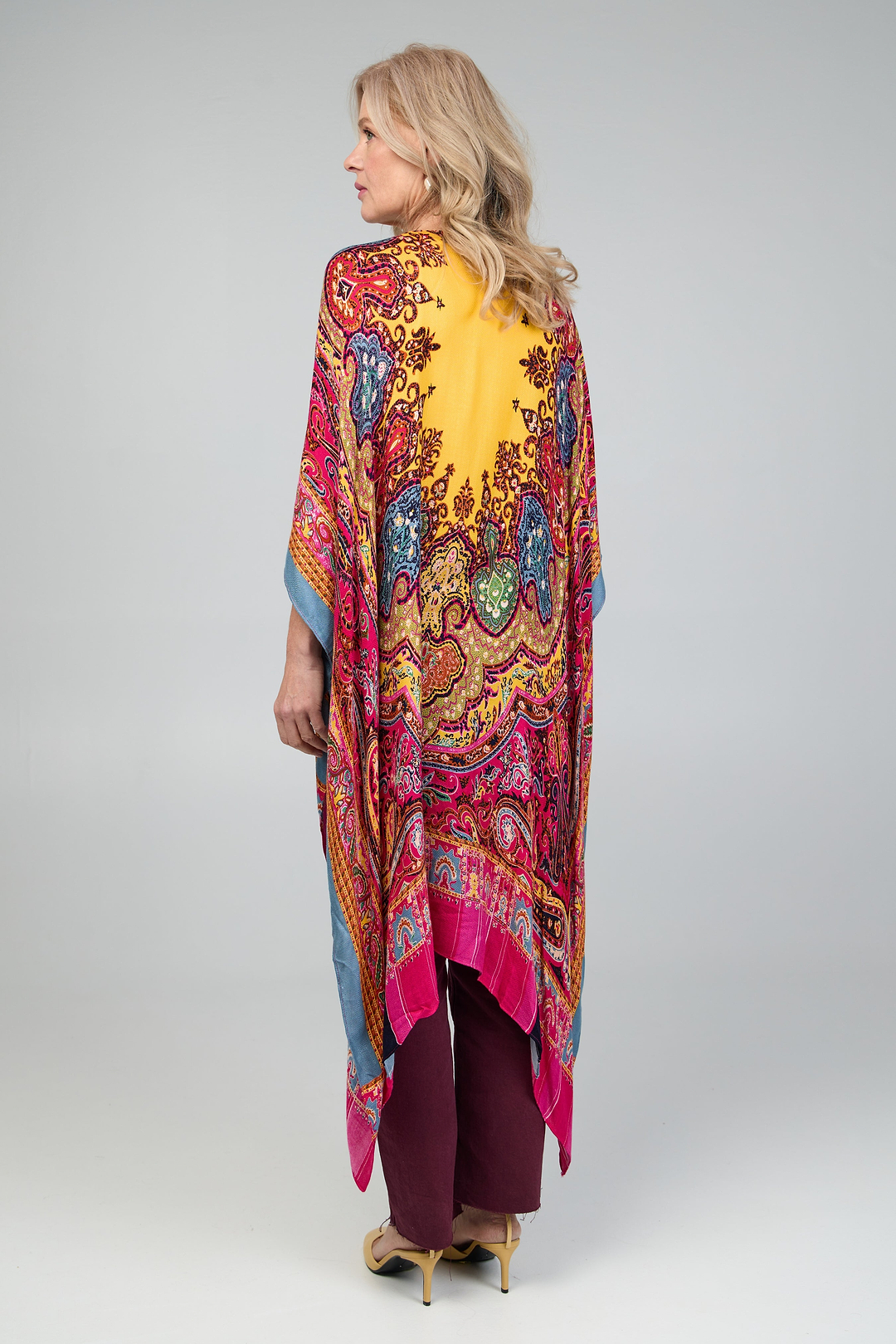 Paisley High Low Kimono Sandy Brown