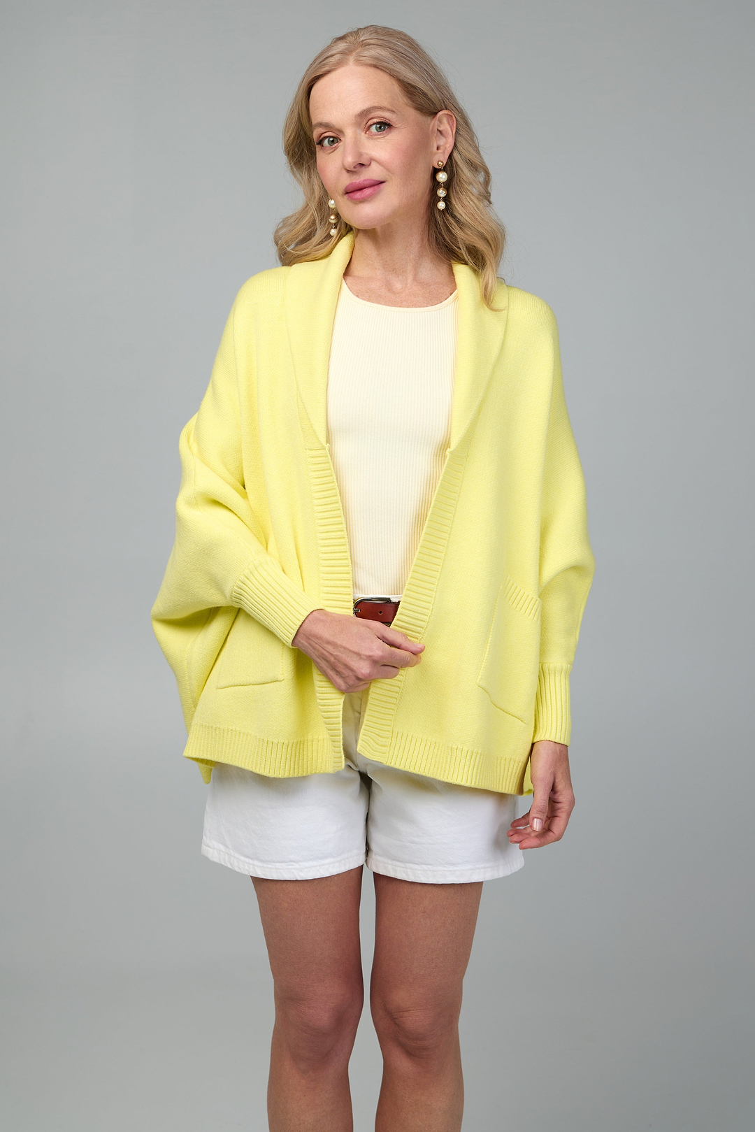 Open Front Oversized Cardigan Sweater - Light Yellow