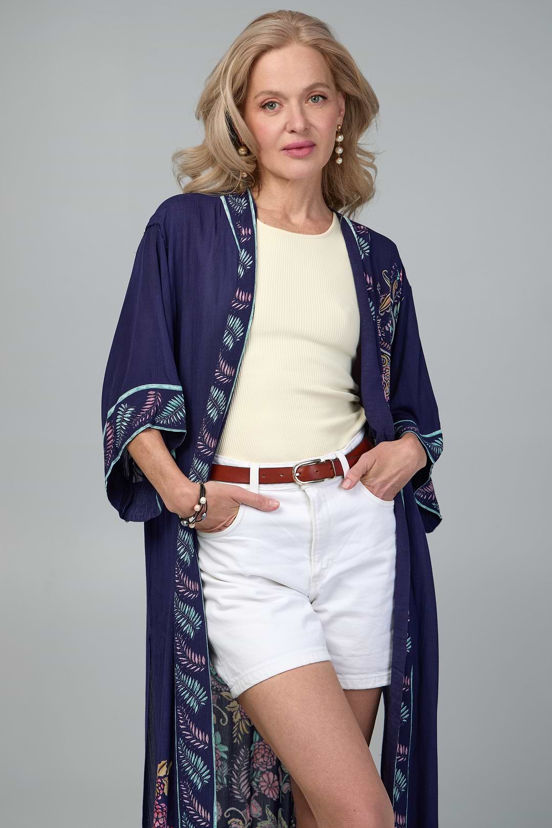 Flowy Paisley Kimono Long - Navy