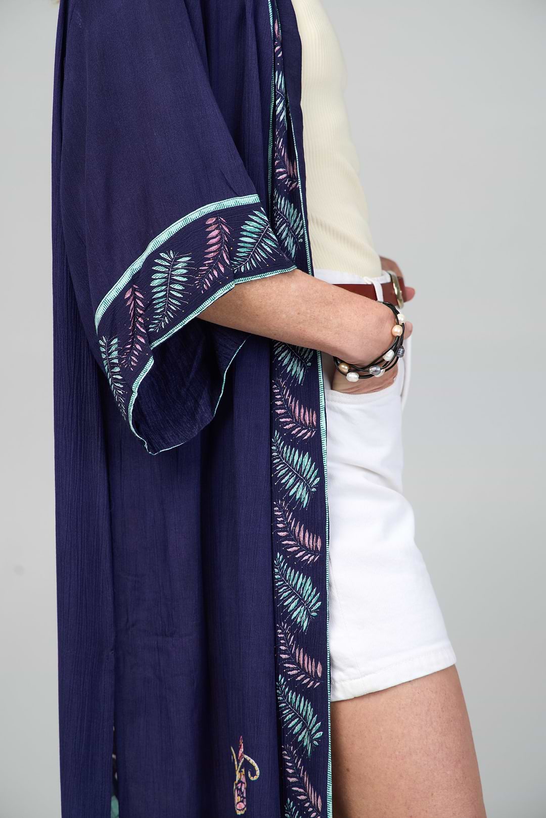 Flowy Paisley Kimono Long - Navy