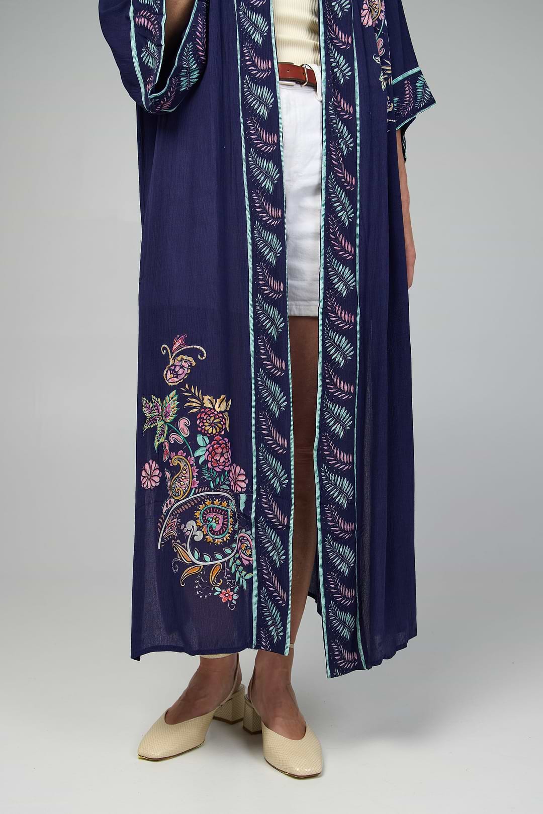 Flowy Paisley Kimono Long - Navy