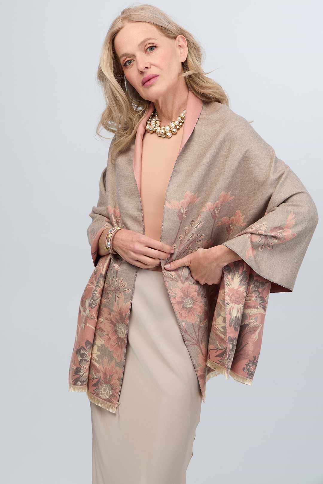 Reversible Floral Oversized Scarf - Peach Puff