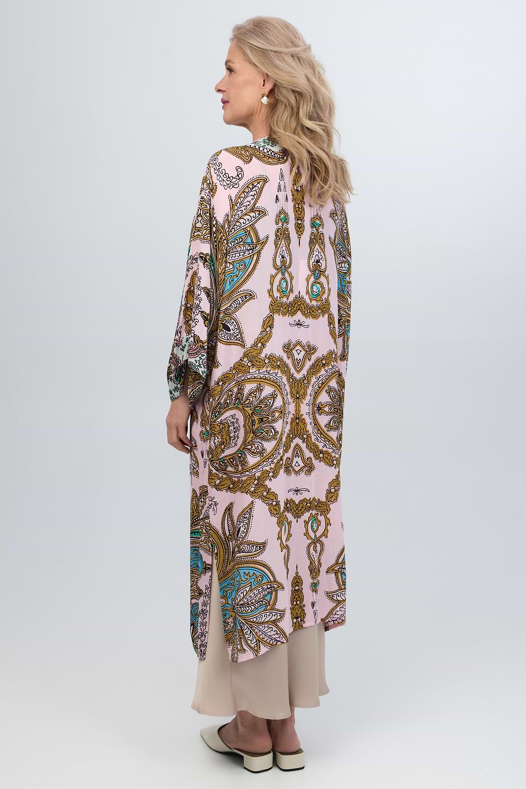 Multicolored Paisley Kimono Duster Long - Pink