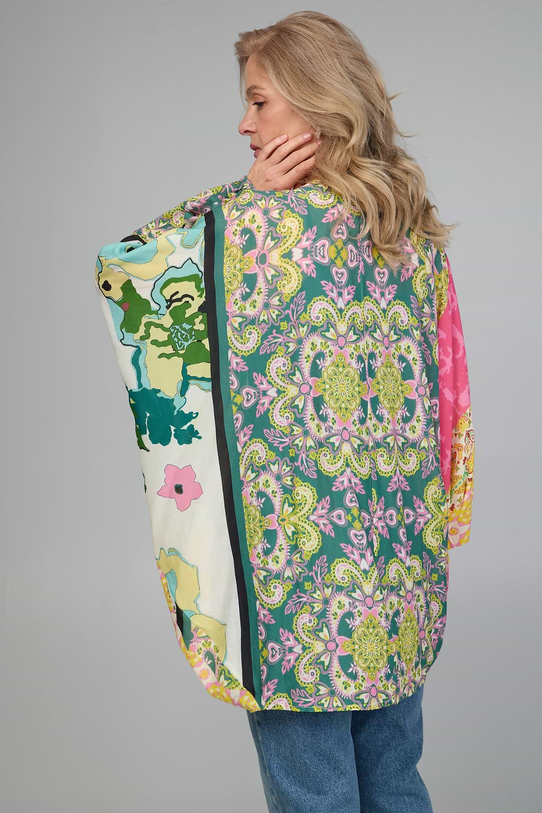 Multicolored Mixed Patterned Kimono - Pink