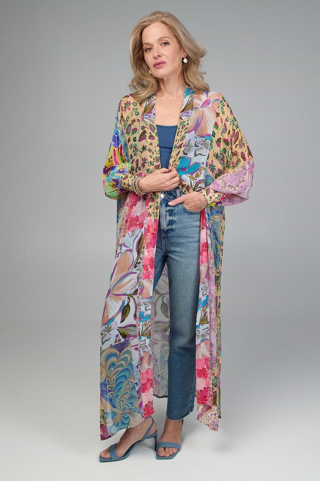 Floral Patch Long Kimono - Multi