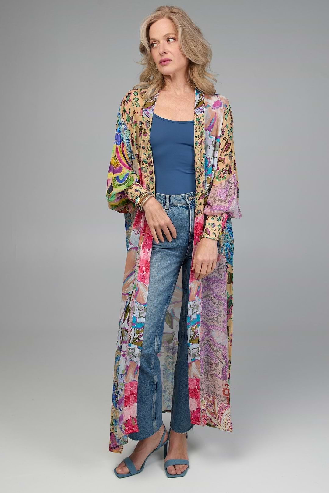 Floral Patch Long Kimono - Multi