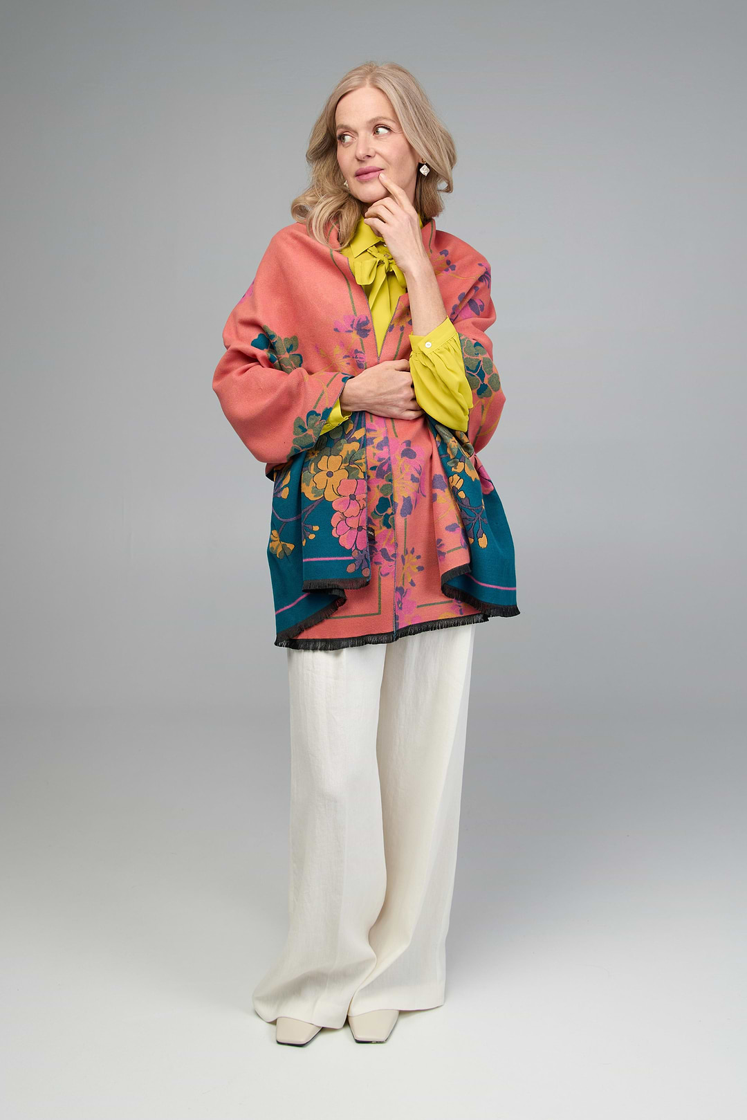 Two Tone Floral Reversible Scarf - Teal