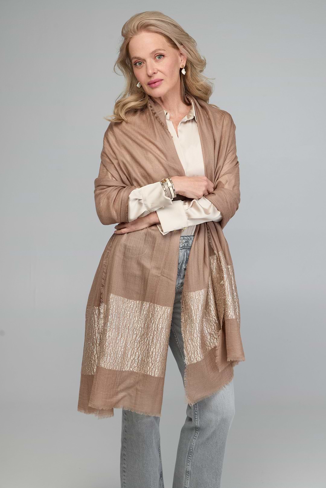 Embellished Cashmere Wrap - Wheat