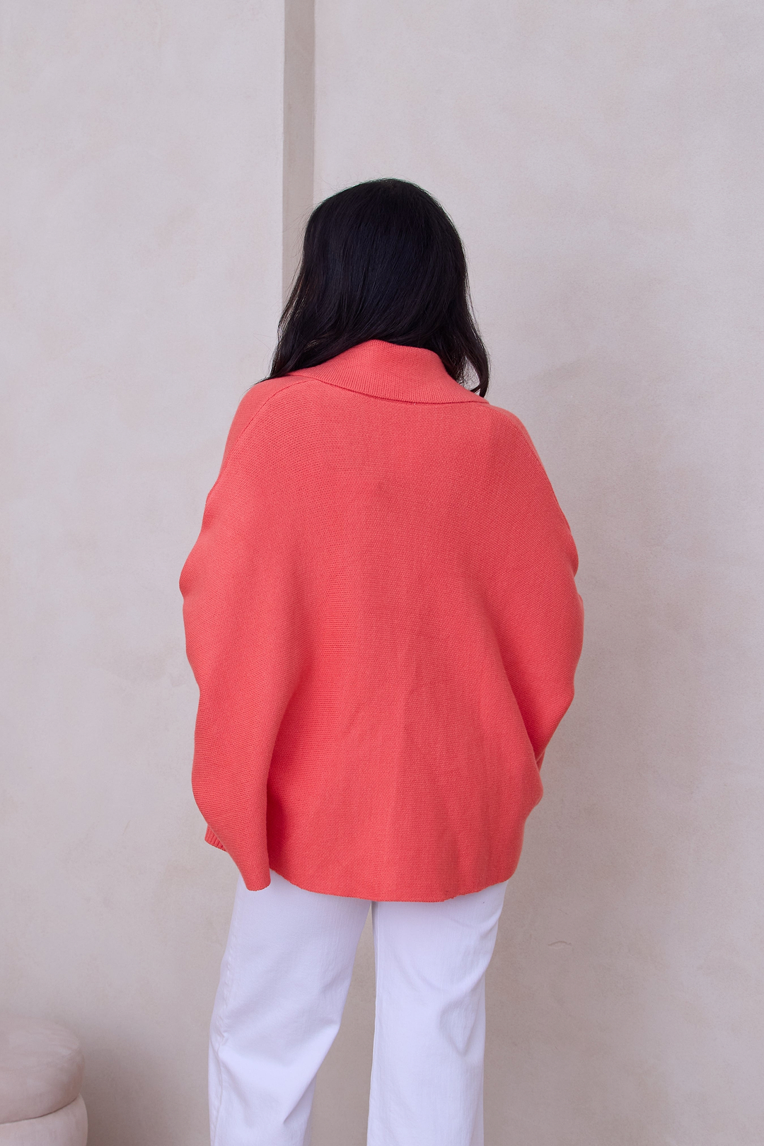 Open Front Oversized Cardigan Sweater - Coral