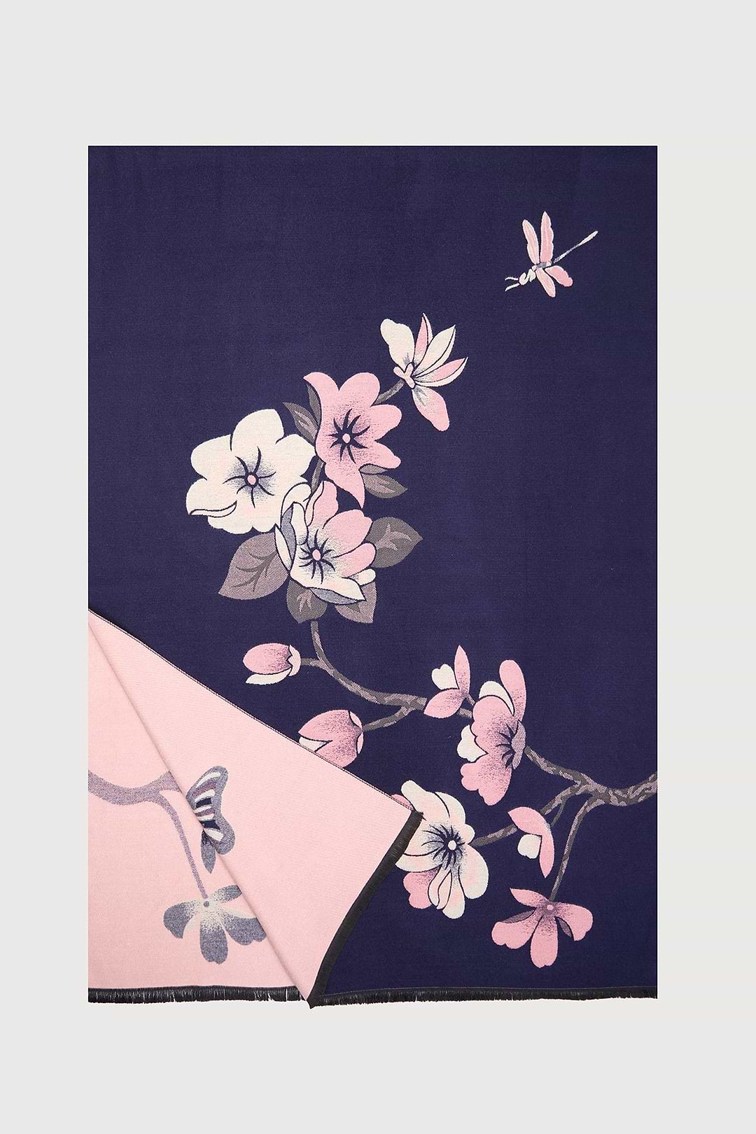 Floral Reversible Scarf Navy Pink - Navy