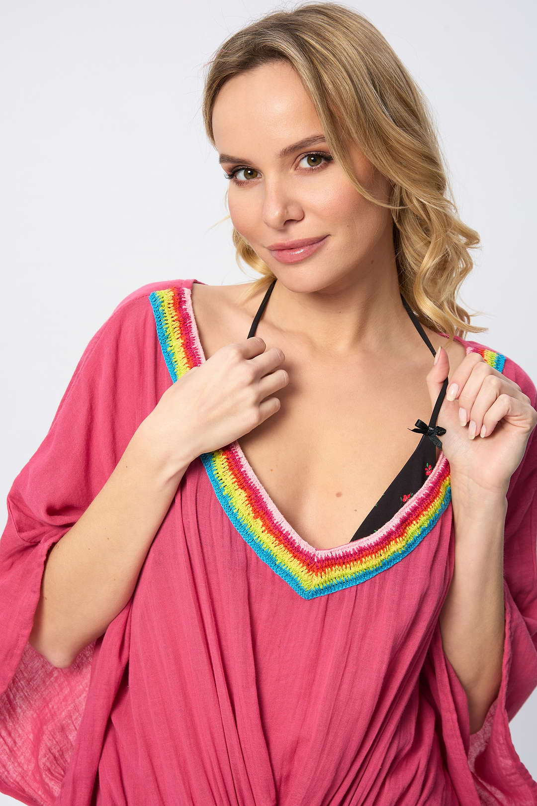 Crochet Rainbow Kaftan Maxi - Magenta