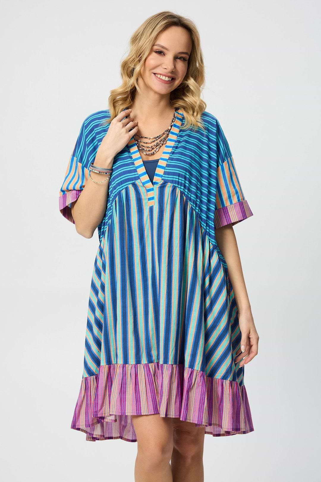 Bold Striped Cover Up Dress - Blue Multi