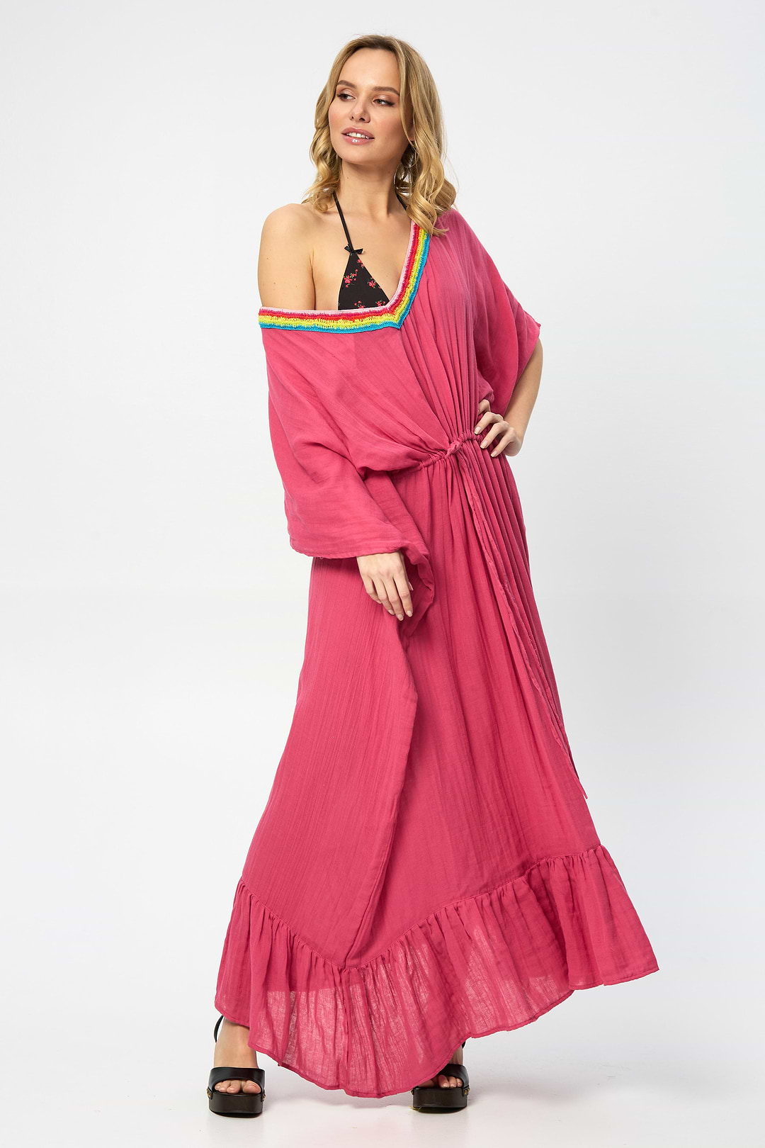 Crochet Rainbow Kaftan Maxi - Magenta