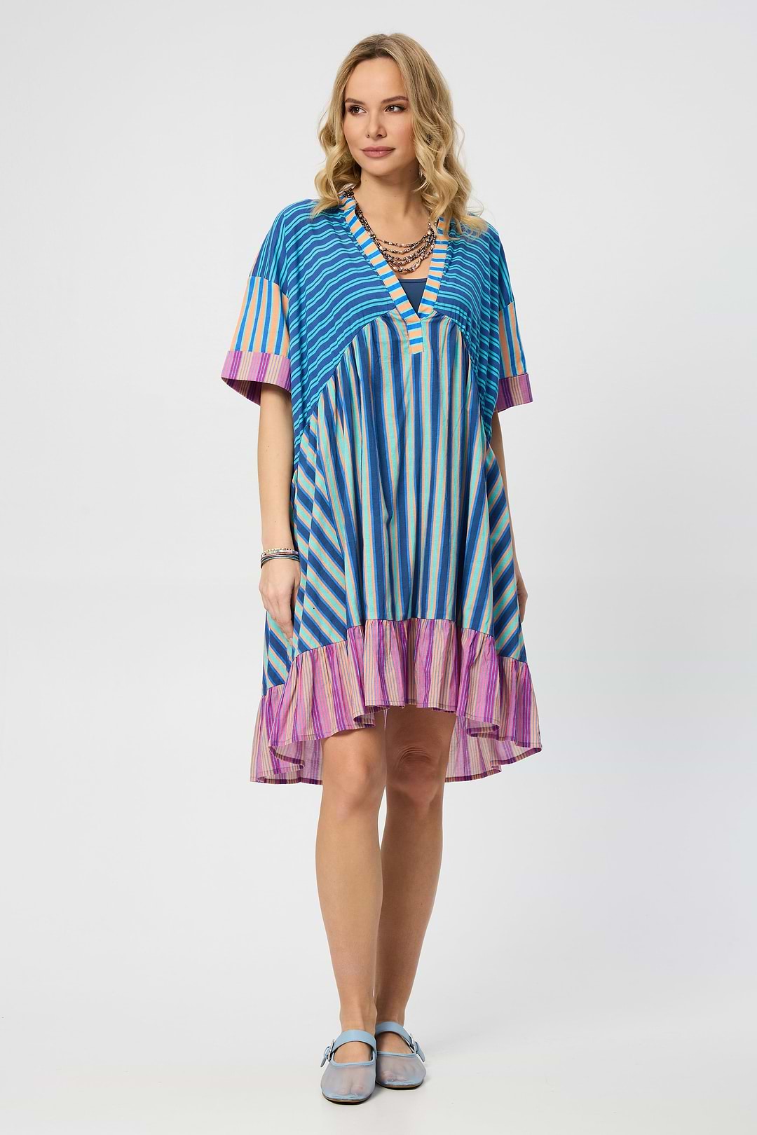 Bold Striped Cover Up Dress - Blue Multi