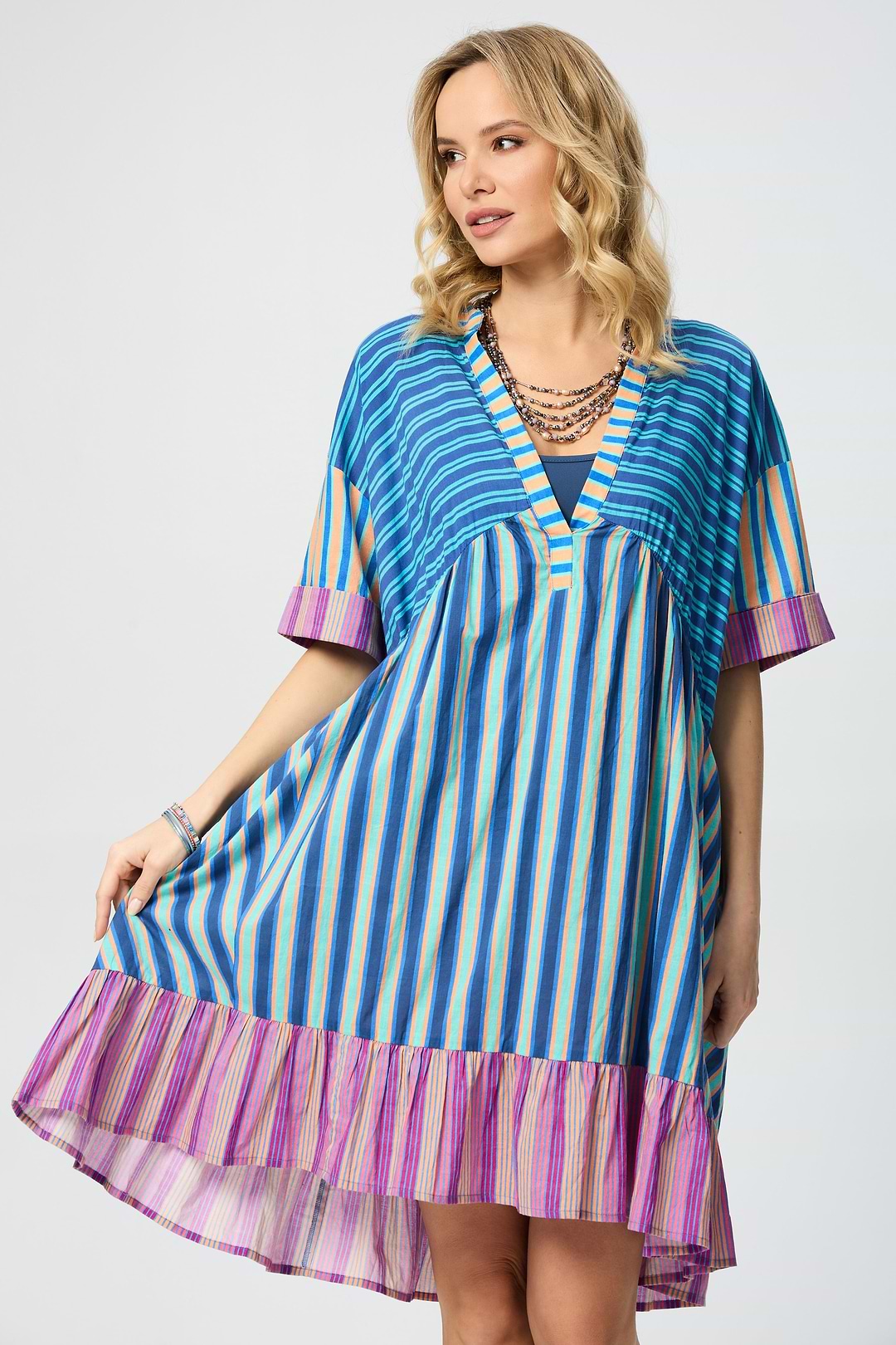 Bold Striped Cover Up Dress - Blue Multi