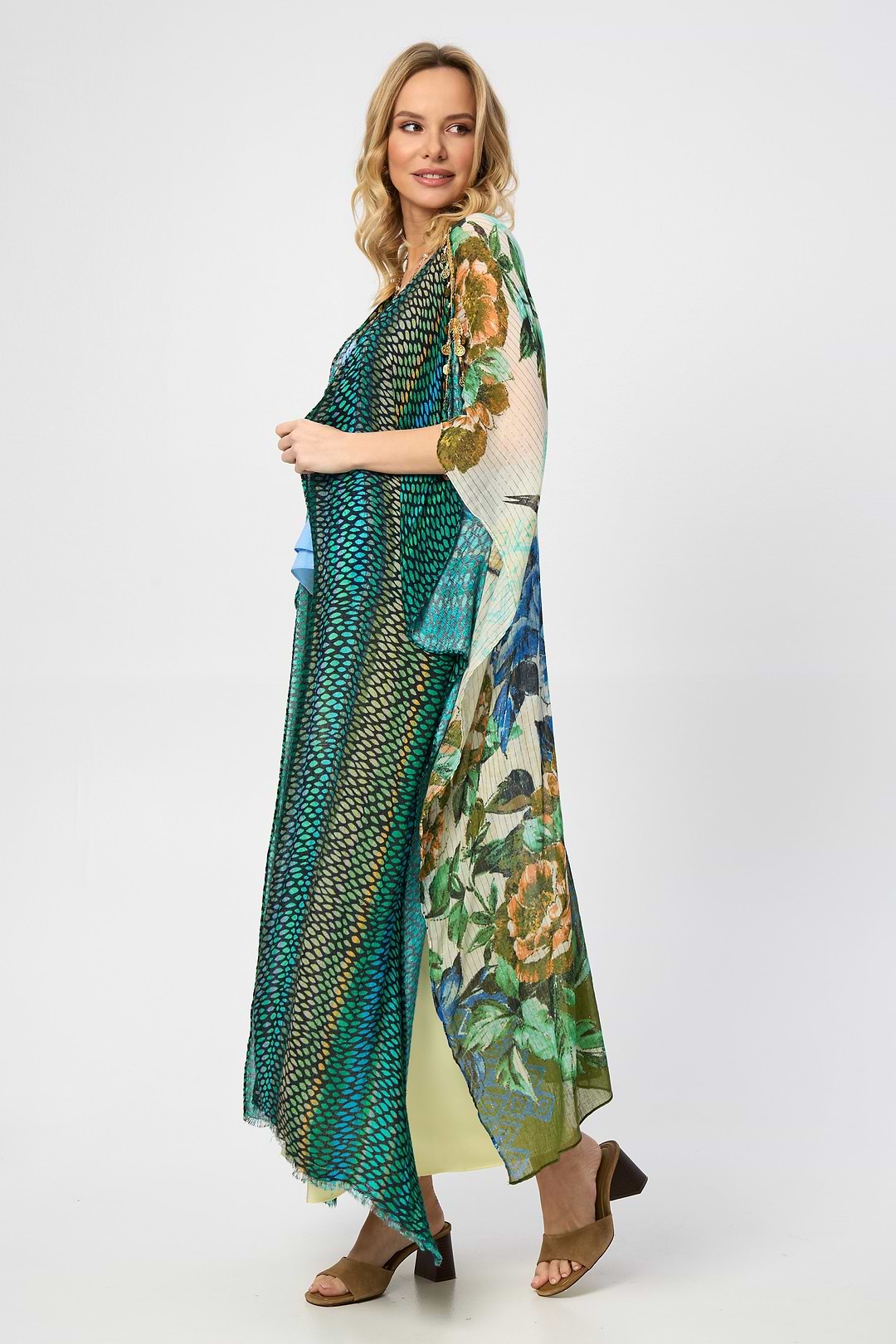Shimmering Floral Print Kimono - Olive