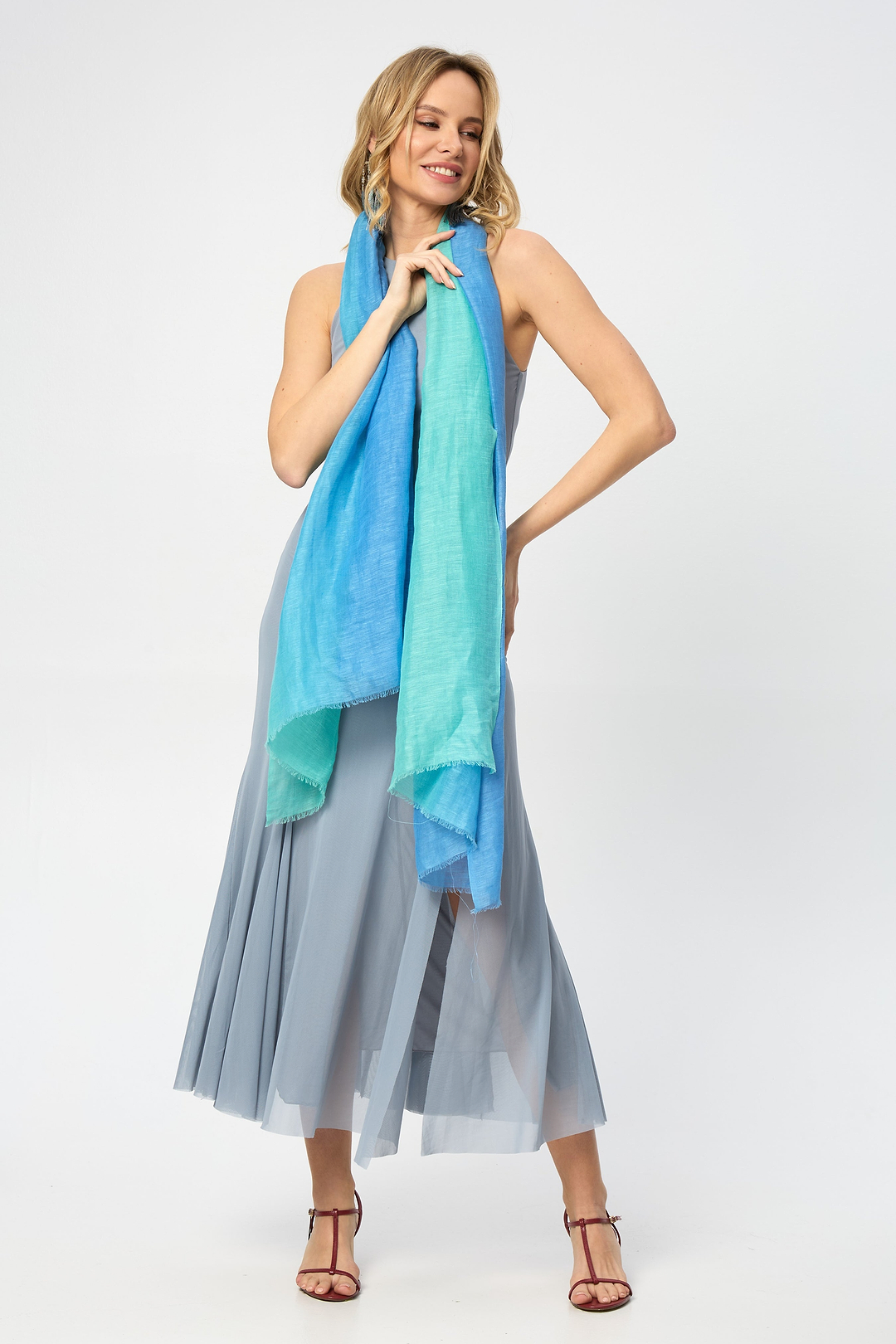 Linen Ombré Scarf - Aqua