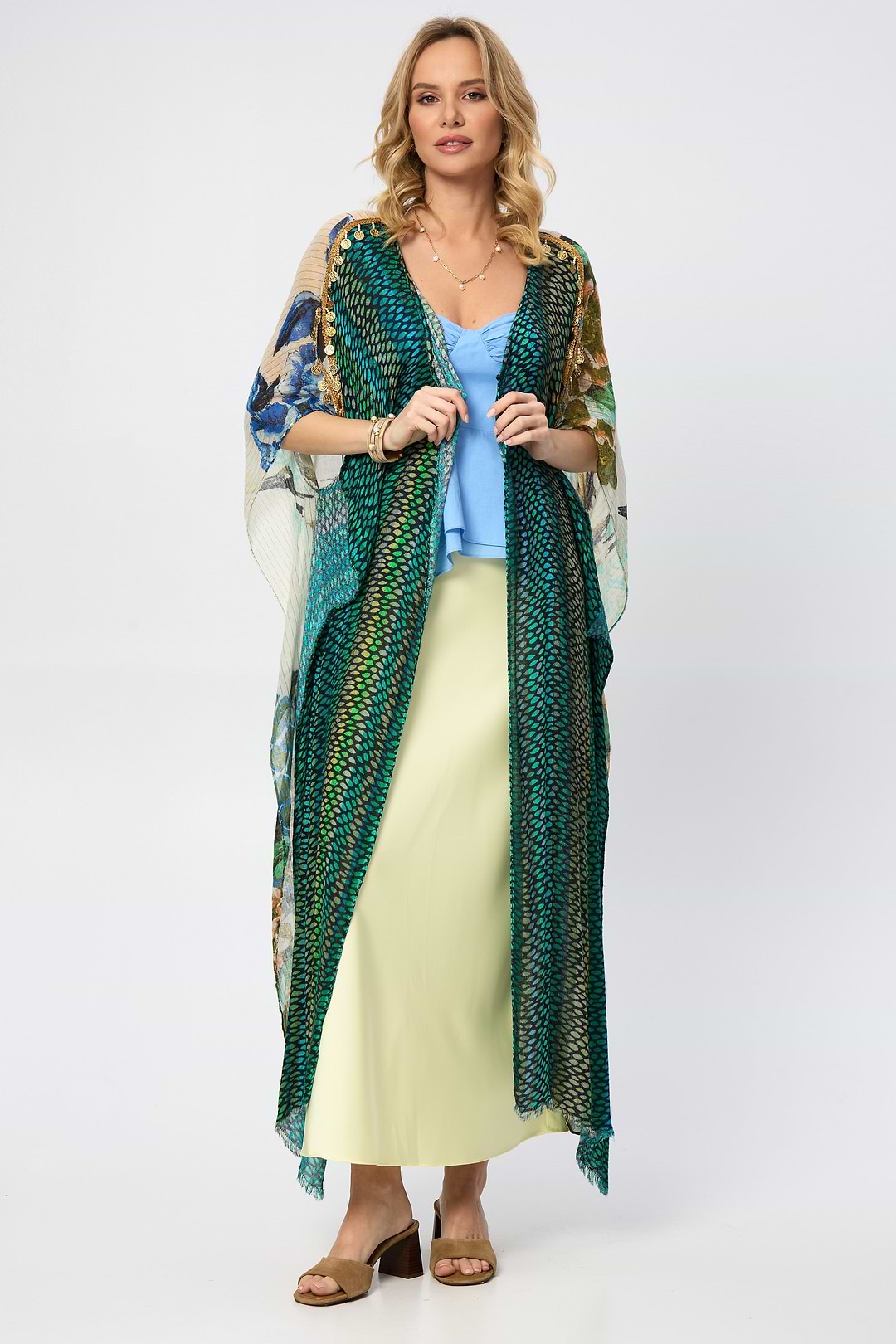 Shimmering Floral Print Kimono - Olive
