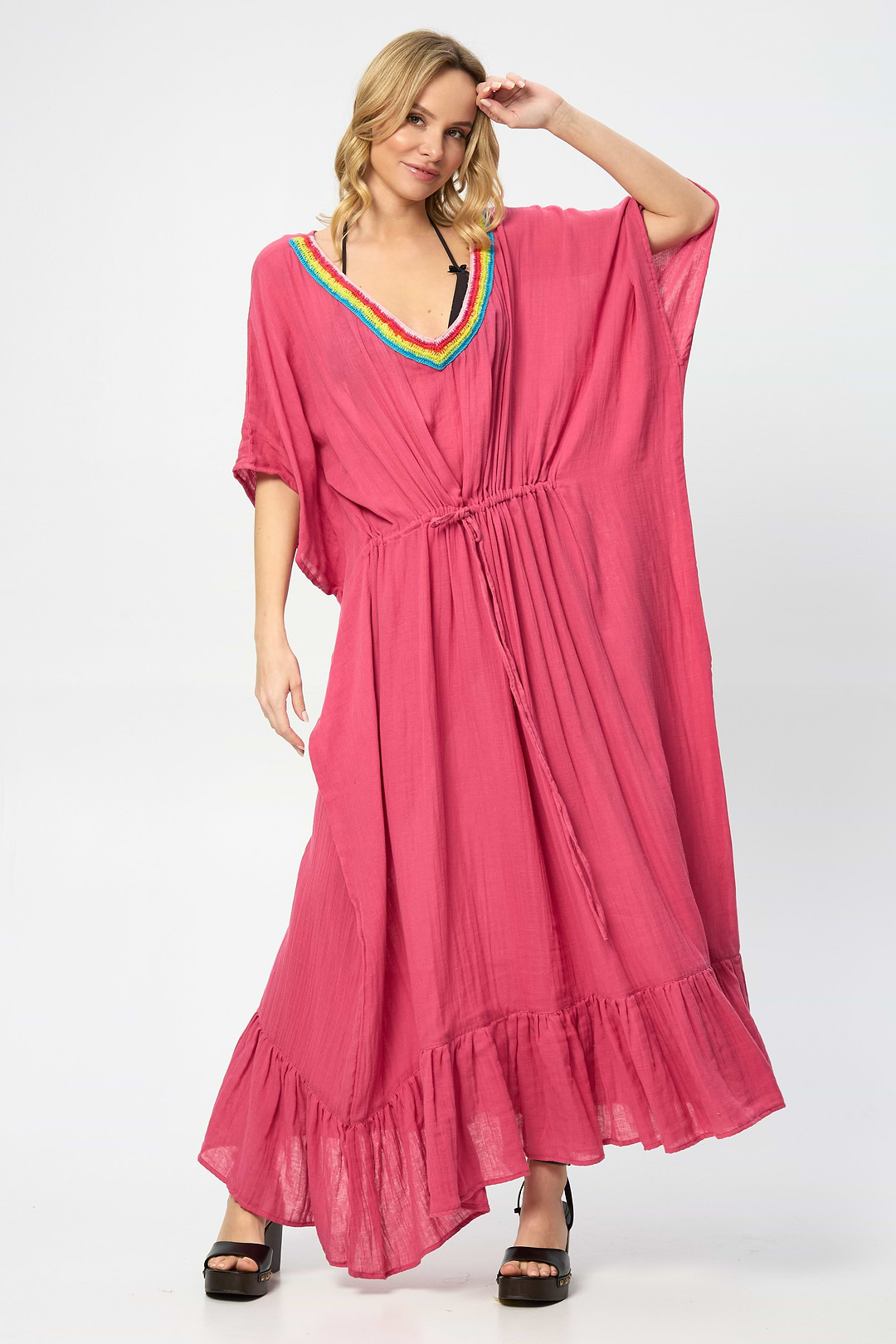 Crochet Rainbow Kaftan Maxi - Magenta