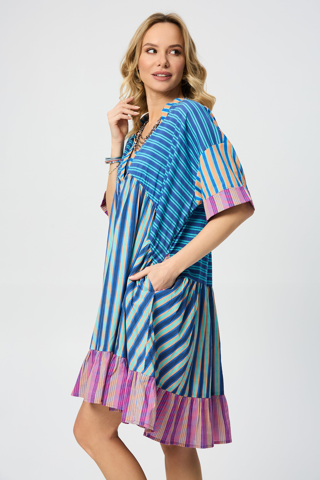 Bold Striped Cover Up Dress - Blue Multi