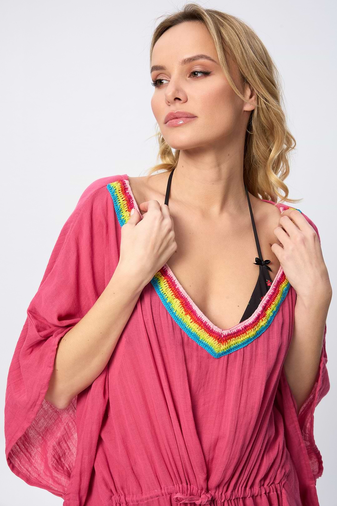 Crochet Rainbow Kaftan Maxi - Magenta