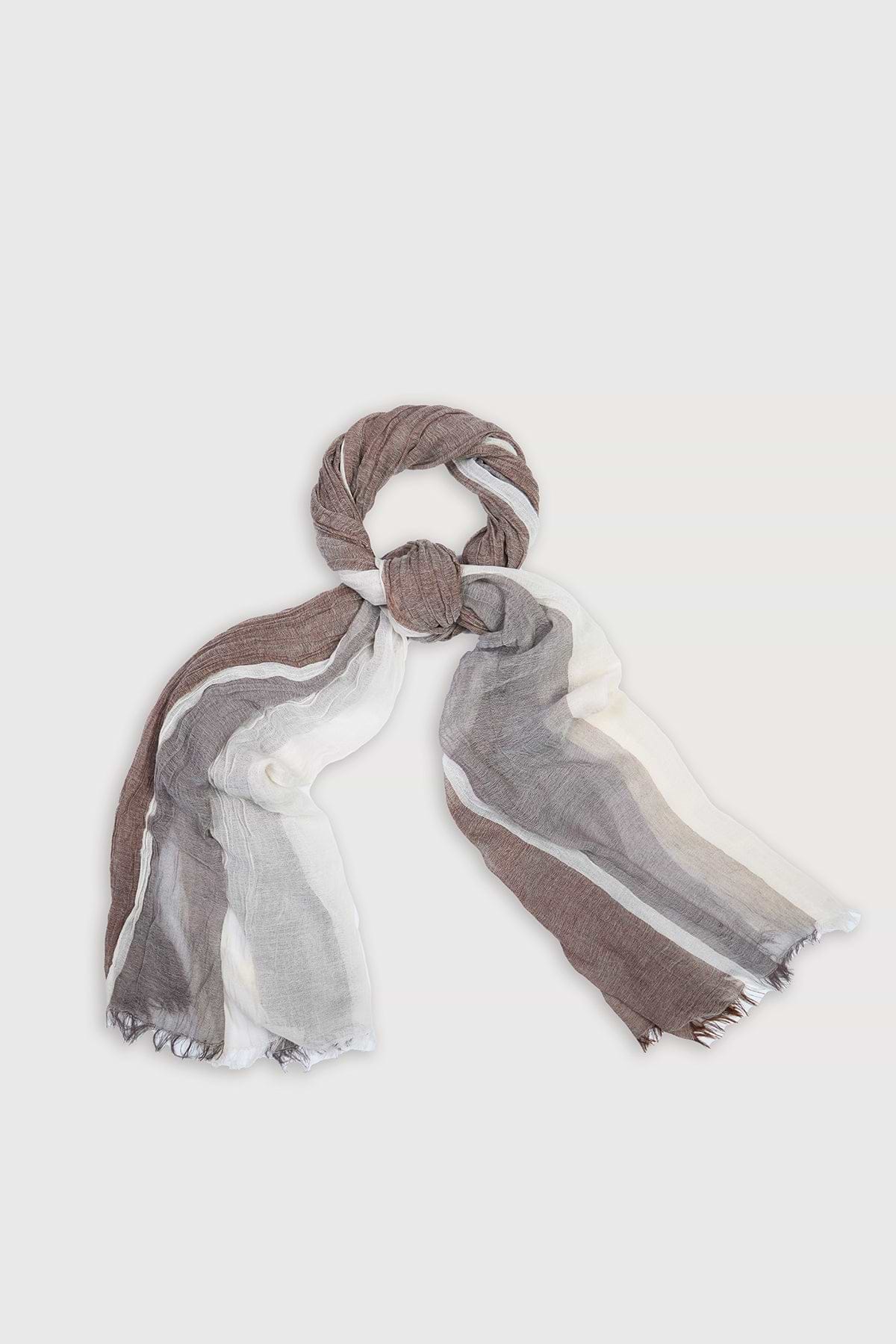 Striped Fringed Beach Scarf - Brown