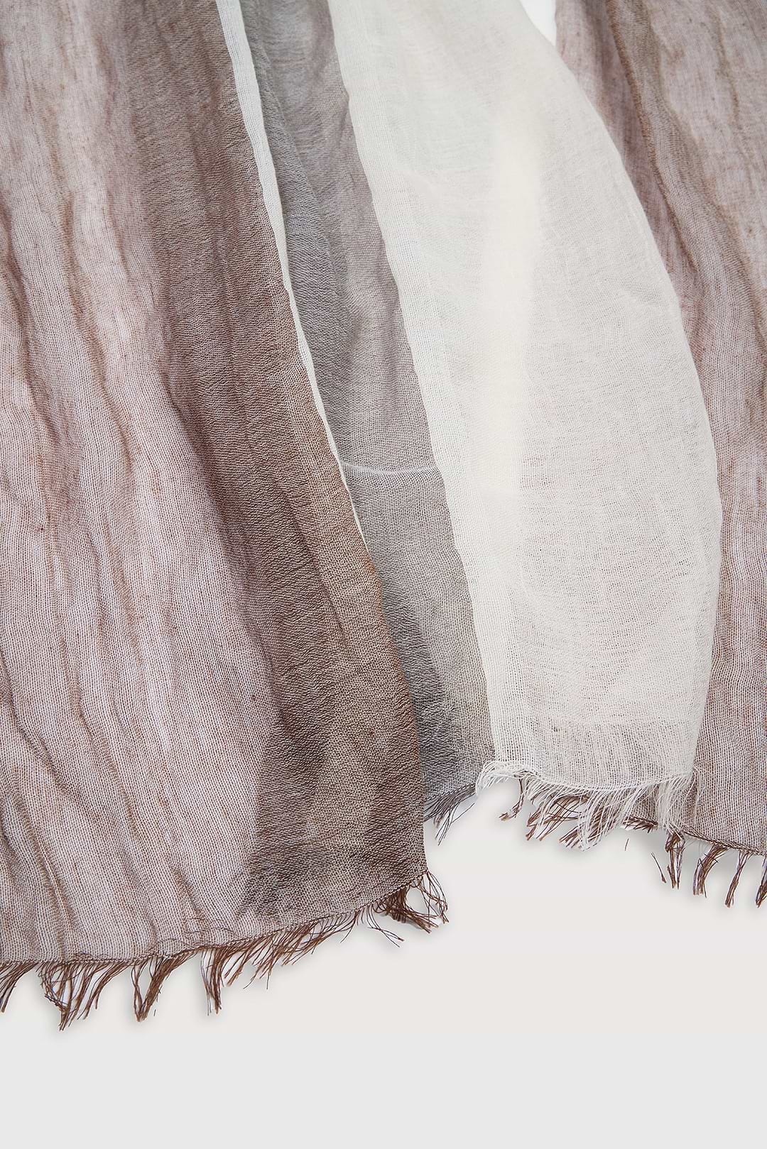 Striped Fringed Beach Scarf - Brown