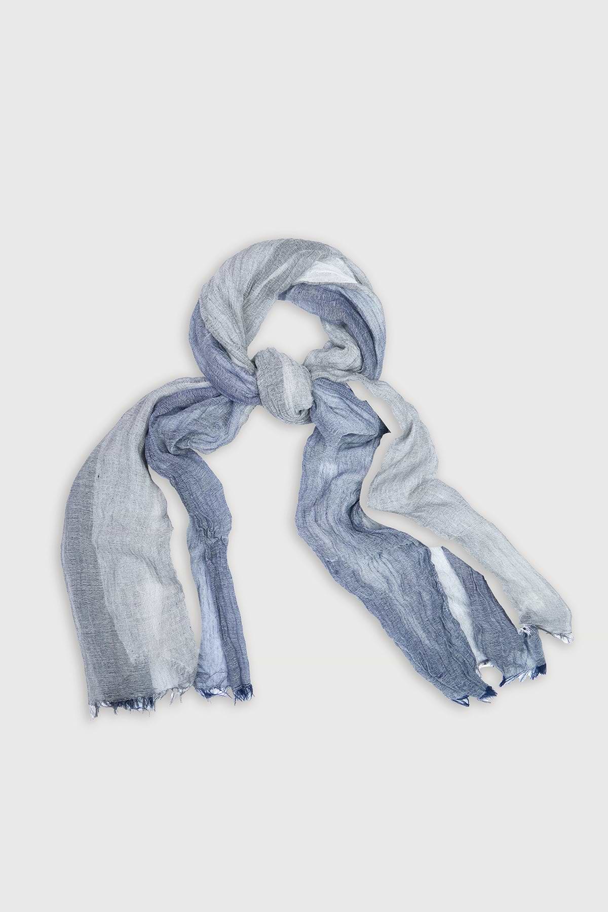 Striped Fringed Beach Scarf - Navy