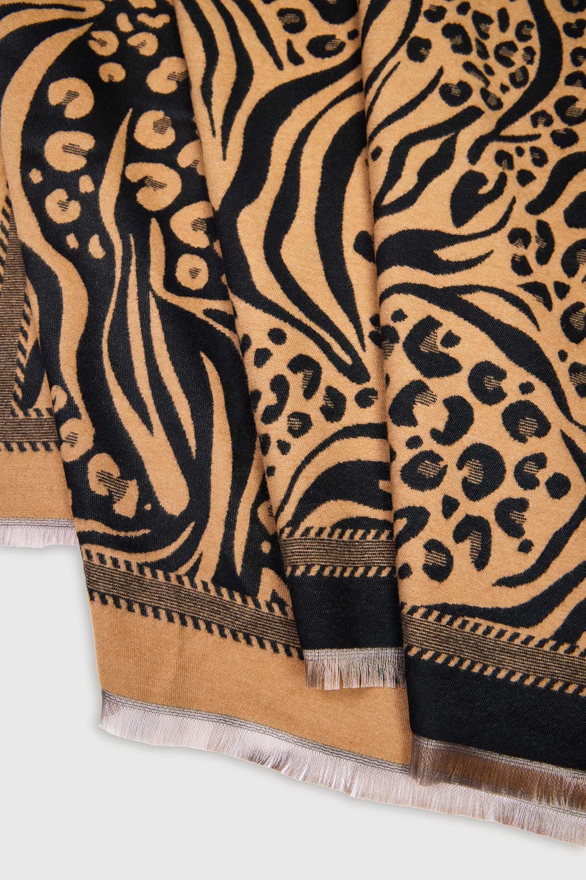 Animal Print Reversible Scarf - Camel